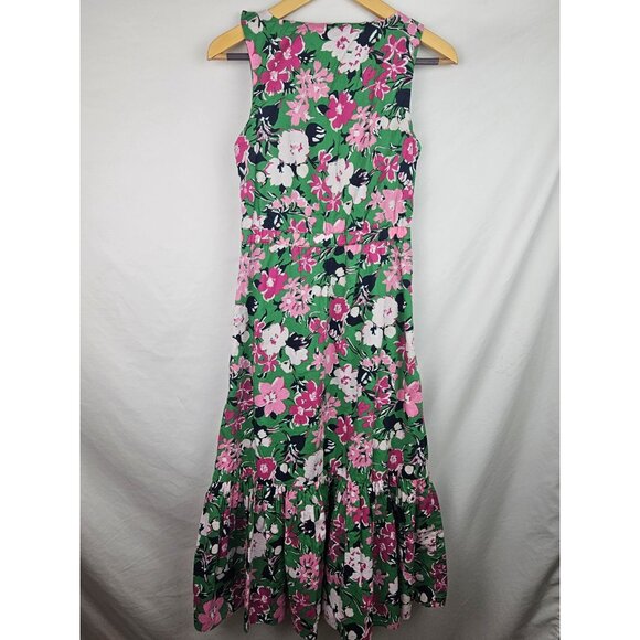 J.Crew Women's Dress Size 00 Green Floral Ruffle Sleeveless Midi Dress Spring - Picture 11 of 16
